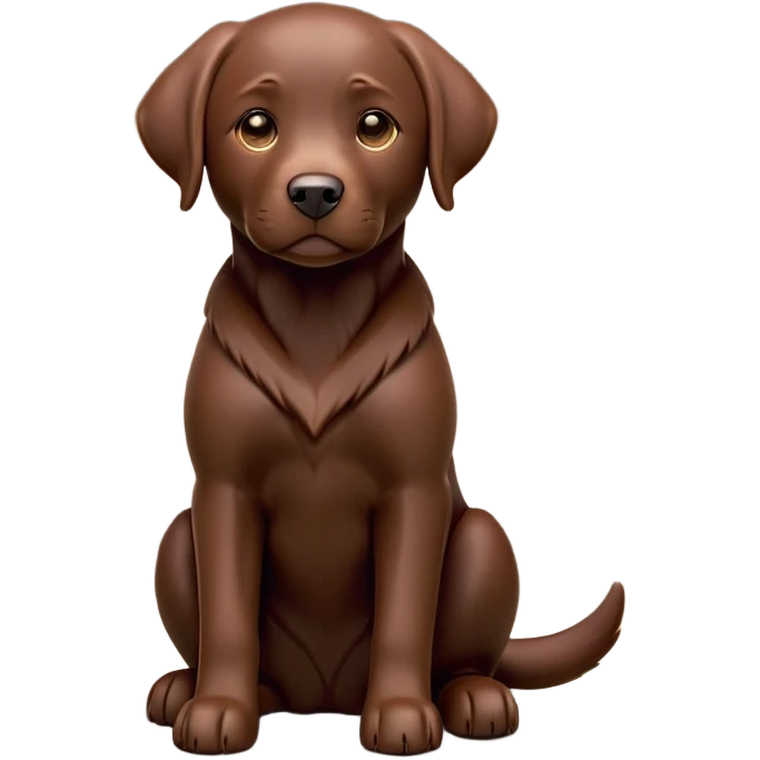 cinematic-[Labrador retriever]-realistic-full-body-sitting-emoji,-tail-resting-loosely-beside-its-paws,-head-tilted-dramatically, -sleek-[chocolate]-fur,-simplified-yet-realistic-focused-features,-highly-detailed,-glowing-with-an-almost-sarcastic-glow emoji