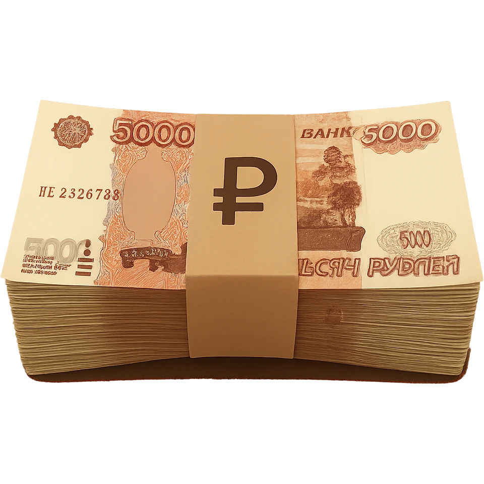 Используя такую стилистику сгенерируй пачку 5000 купюр рублей, прозрачный фон emoji