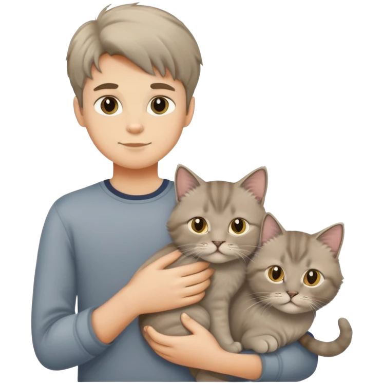 A boy holding a grey longhair cat and a British longhair golden cat emoji