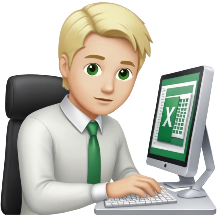 Man with blonde hair working on computer in excel emoji