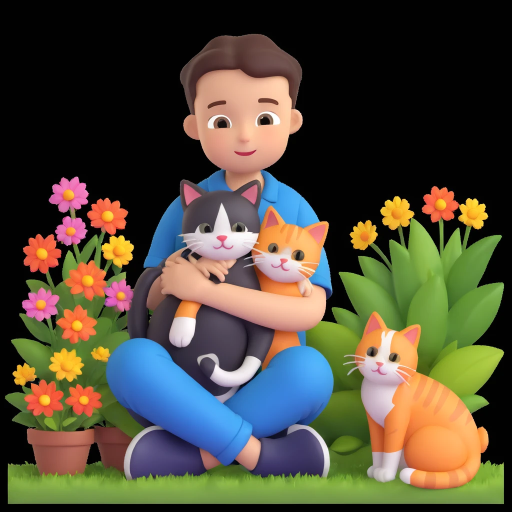 boy and cat pet in garden background emoji