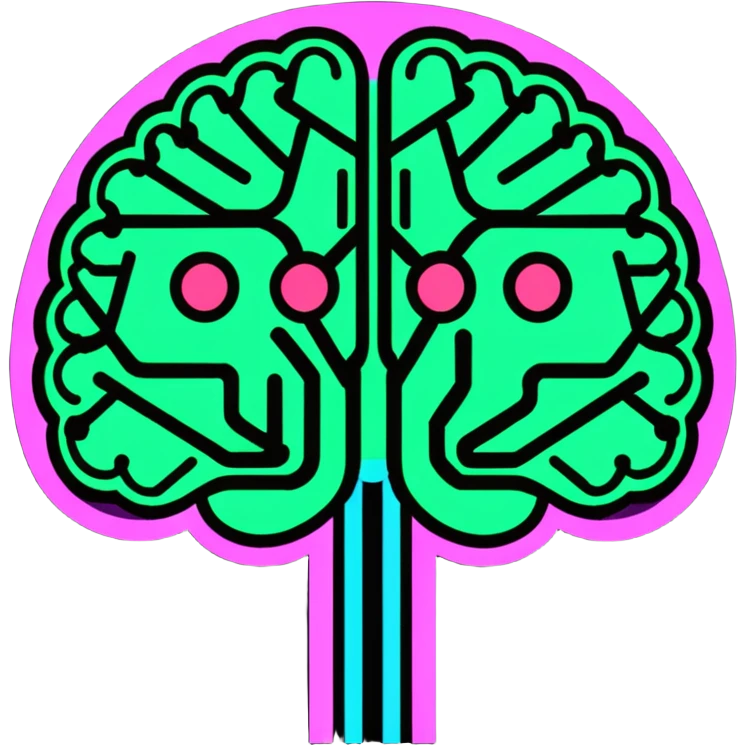 AI brain with circuits, cute but with a mysterious aura emoji