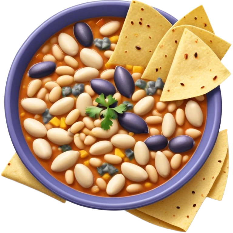 White bean chicken chili with blue chips emoji