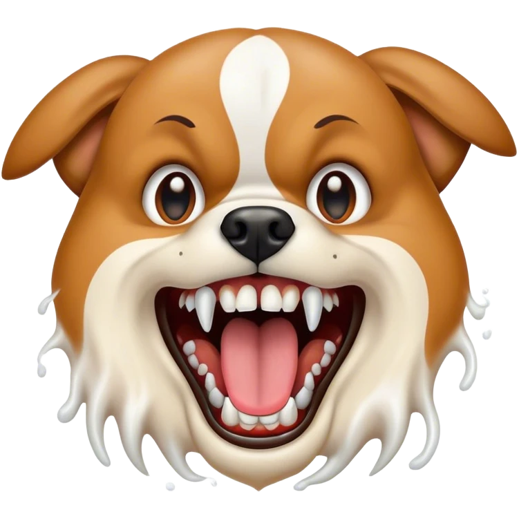 A close-up of a dog's mouth, showing sharp teeth and foam spraying out, looking wild and aggressive emoji