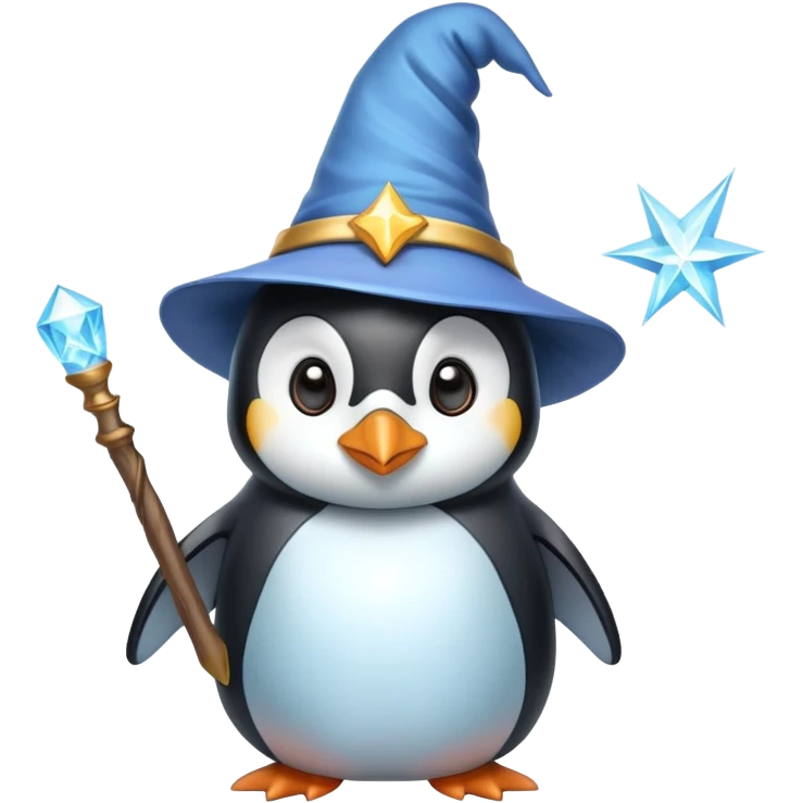 penguin wearing wizard hat and holding magic wand emoji
