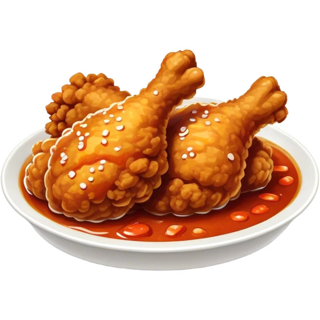 Cinematic Realistic Korean Fried Chicken Dish Emoji, depicted as crispy, golden-fried chicken glazed in a tangy sauce rendered with detailed textures and vibrant, dynamic lighting. emoji