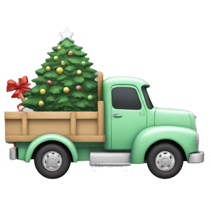 Pastel green truck with Christmas tree emoji