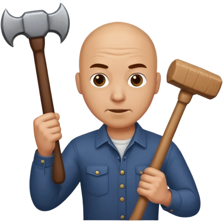 Bald man with a hammer hitting a spider emoji
