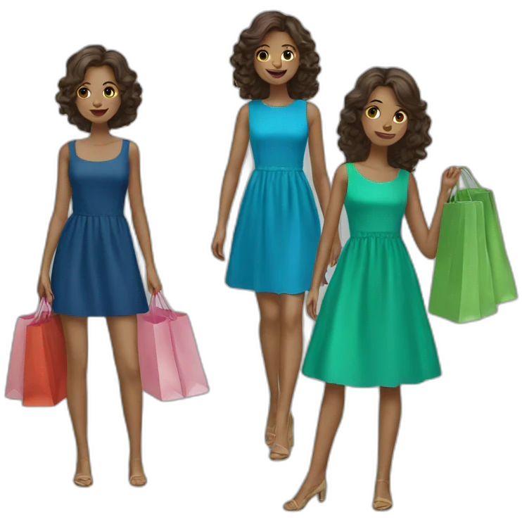 two girls shopping green dress blue dress emoji