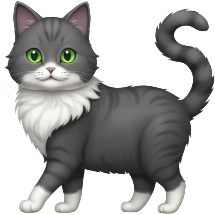 full body gorgeous solid dark grey cat with green eyes, white paws and white whiskers walking emoji