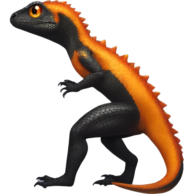 Black Shiny Lizard-Reptile-Raptor-Fakémon with Orange belly Full Body emoji