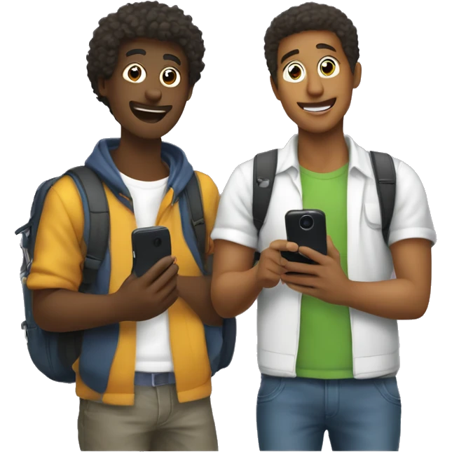 "Two male students taking photos with a cell phone." emoji