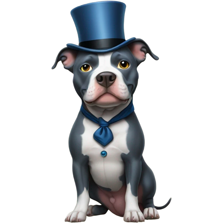 Blue pitbull standing on two legs with a top hat and monocle  emoji