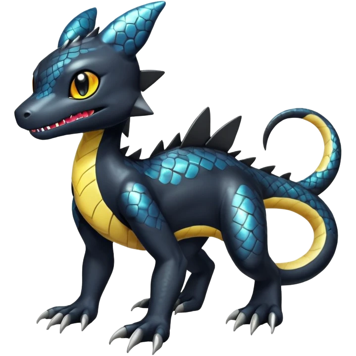 Cute Shiny Agumon-Salandit-Umbreon-Fakémon-hybrid-creature (full body)  emoji
