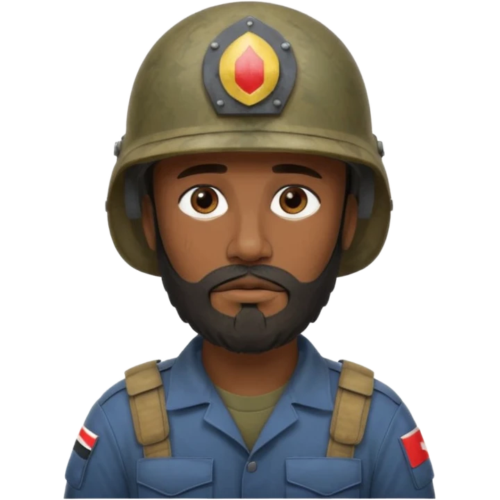 very tired, dark, Iraqi soldier in a helmet, helmet without insignia, with a beard emoji