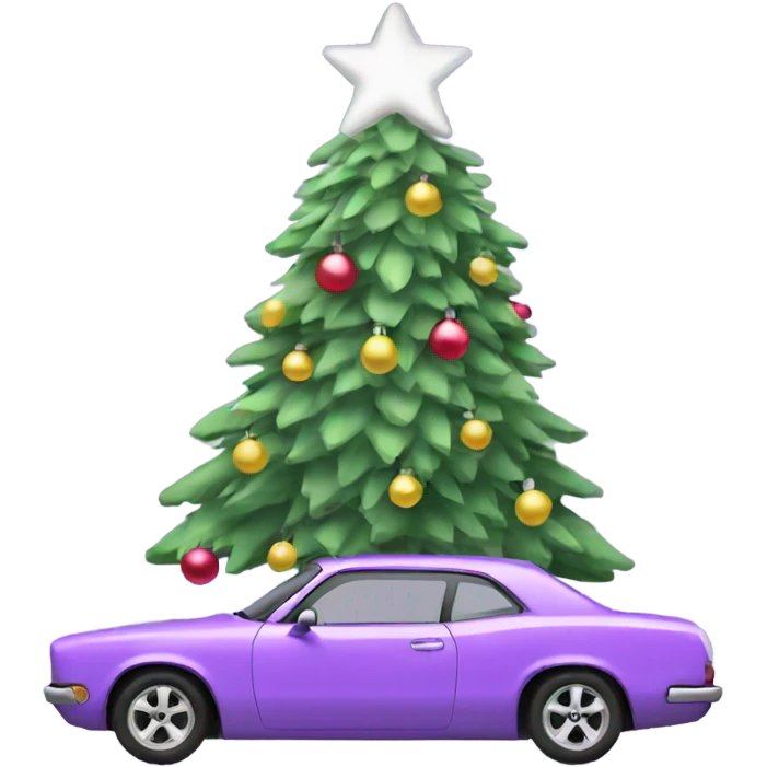 Christmas light purple car with Christmas tree emoji