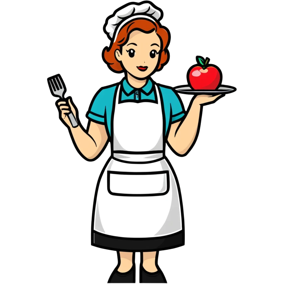 Baking lady with an apron that says miss Mac’s emoji