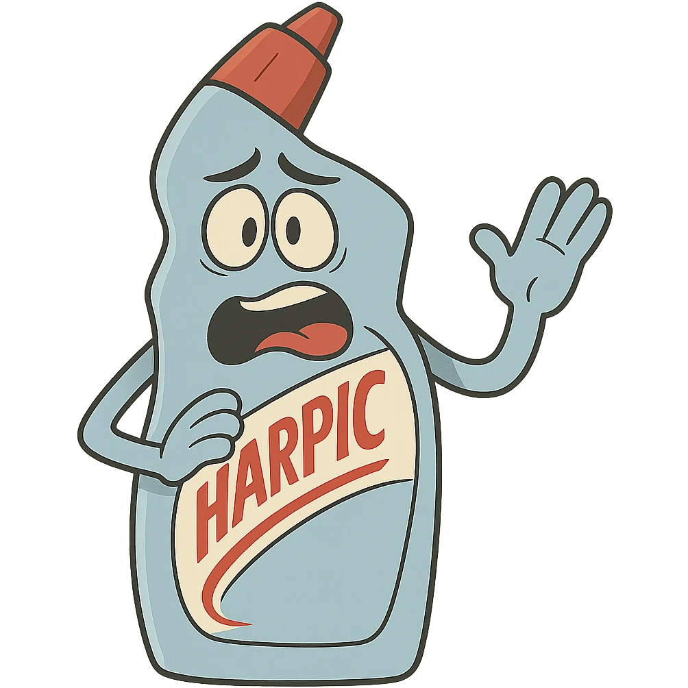Harpic toilet cleaner bottle in flat toon style emoji