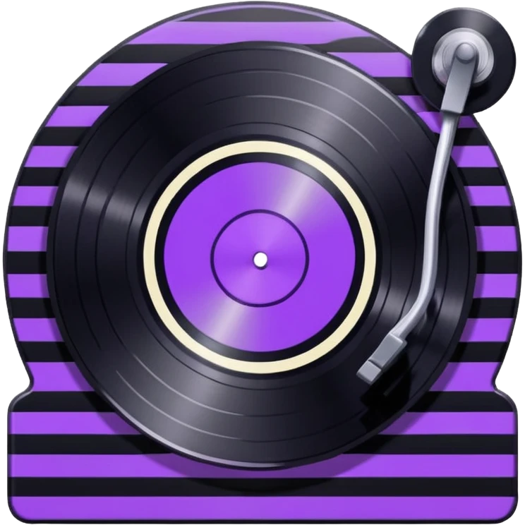 black pixel art vinyl record with a purple and white striped middle label, pixel art emoji