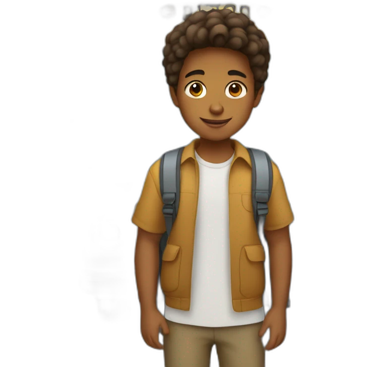 Brown Boy with straight hair going to school in bus emoji
