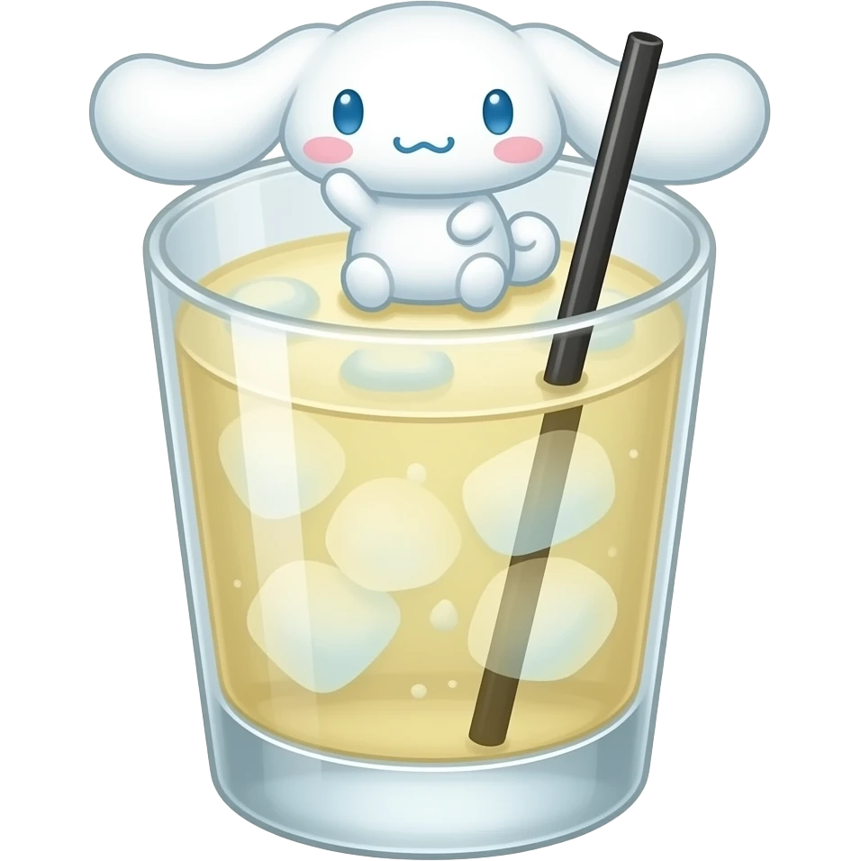 cinamonroll the sanrio character themed cocktail with actual illustration of cinamonroll as a garnish emoji