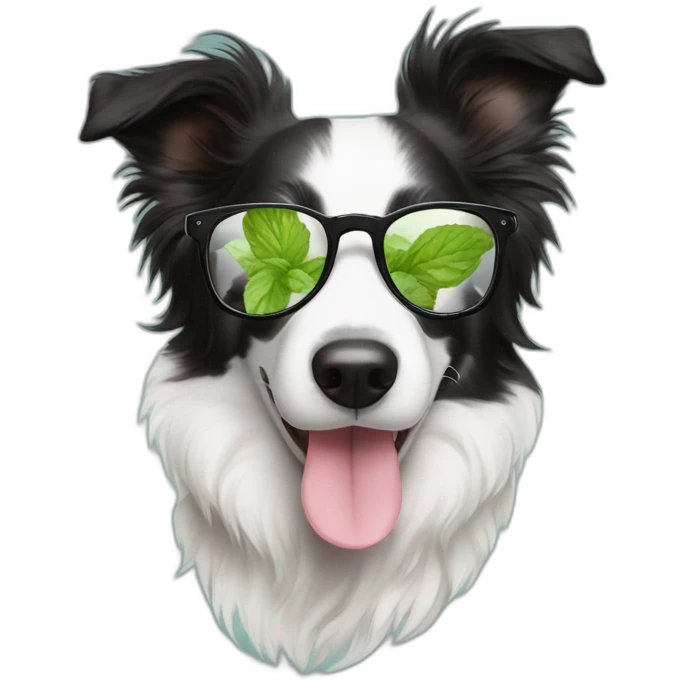 puppy border collie with glasses sniffing mojito emoji