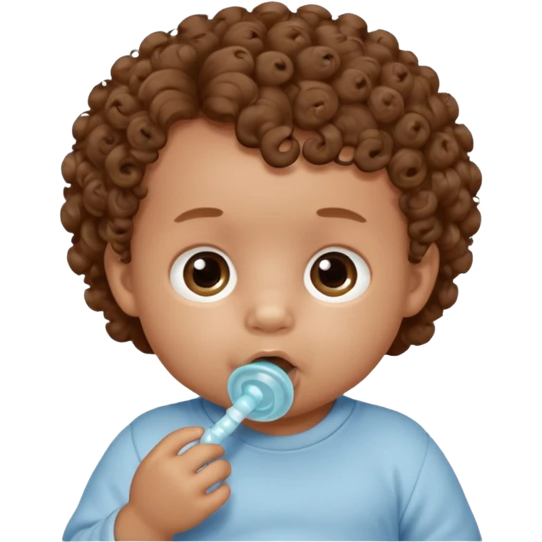 Close-up, newborn baby boy, curly hair, pacifier emoji