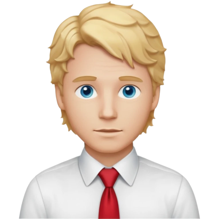 white man in white shirt, having red tie, blonde wavy hair emoji