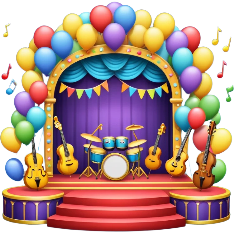 emoji festival with stage, music, fun, balloons, festive atmosphere emoji