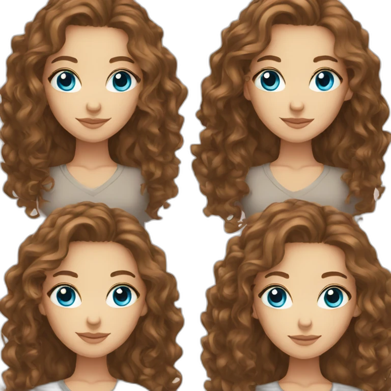 White Women, blue eyes, long brown curly hair, emoji