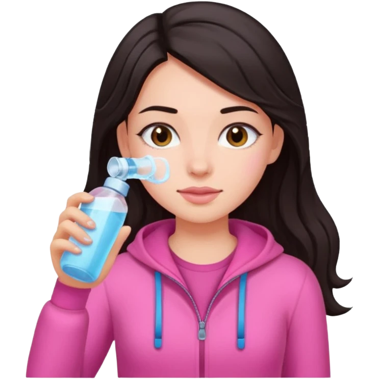 Emoji de menina de cabelos escuros hidratando o cabelo com roupas rosa emoji
