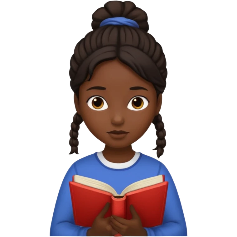 create an emoji where a girl with dark hair tied at the top  is reading  emoji