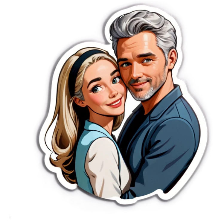 Hyper Realistic Couple in love,  lady blonde man grey hair  emoji