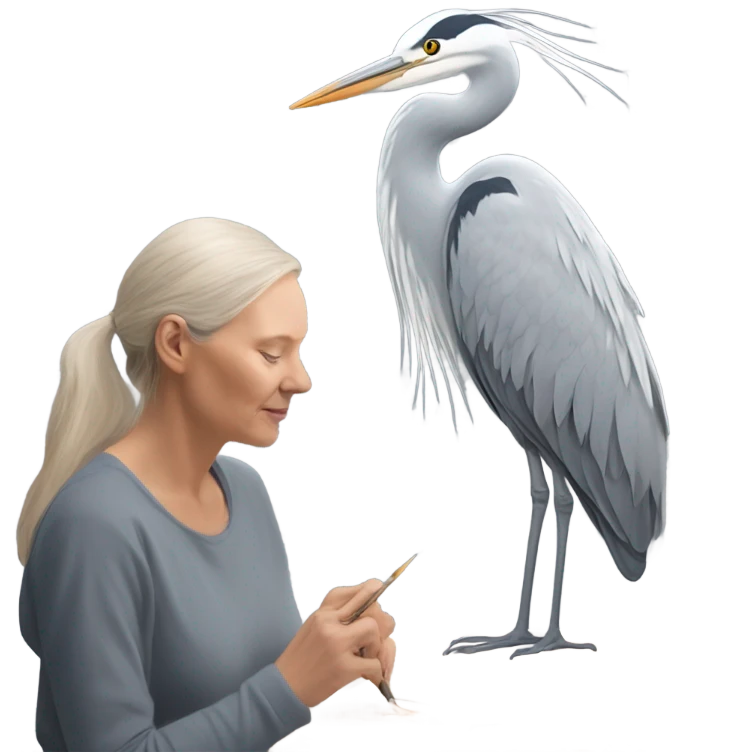 Grey heron and denise whitebread fanninh collaborating on a sculpture emoji