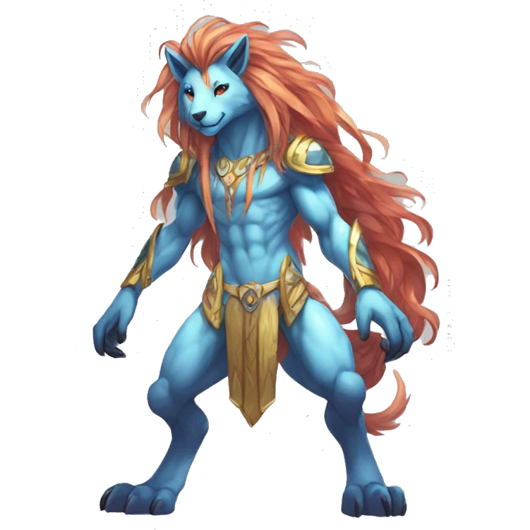 Anthro Sona Cool Edgy Cute Legendary Colorful Shy Shiny Fakemon-Fantasy-Creature With Long Hair-Mane Full Body Detailed High Quality emoji