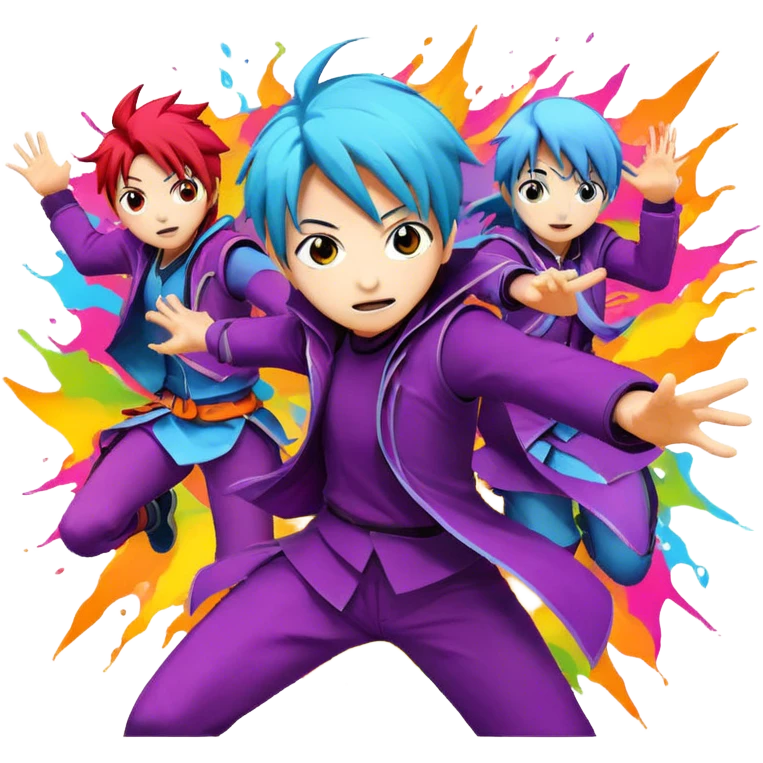 Icon for Anime: vibrant, dynamic scene with anime characters in action, featuring exaggerated expressions and colorful backgrounds. The design should reflect the distinct, energetic style of anime, with iconic eyes and unique visual elements. Transparent background. emoji