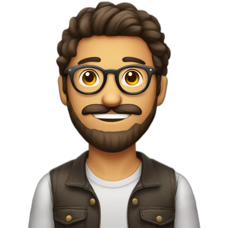 chico con lentes hipster, cabello alocado o despeinado y un arete en la oreja izquierda emoji