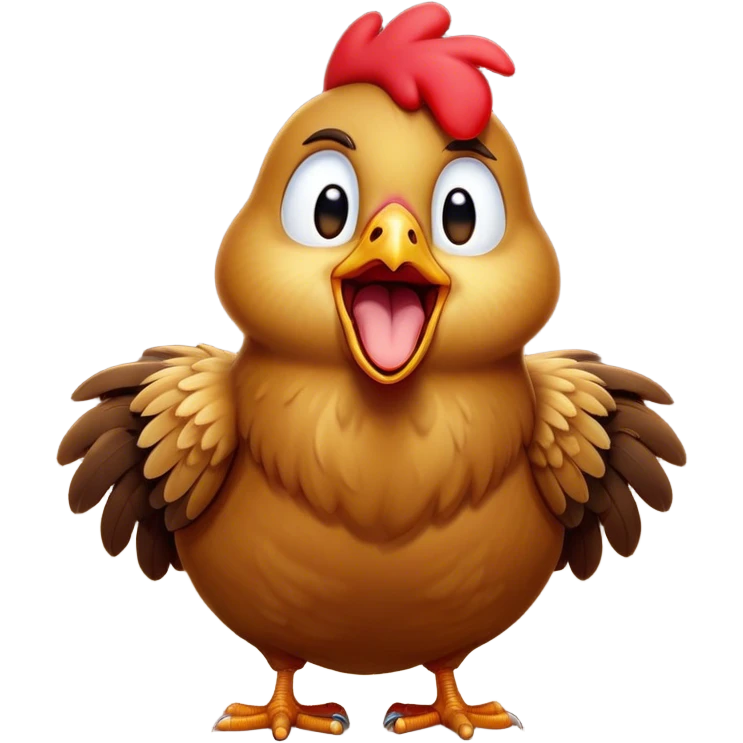 Cinematic Cute Yawning Brown Chicken Portrait Emoji, Head tilted slightly with a dramatic, wide-open yawn, showcasing a soft, fluffy brown plumage with a crisp red comb and gently drooping wings, round beady eyes barely open in drowsy contentment, Simplified yet irresistibly adorable features, highly detailed, glowing with a soft, cozy glow, high shine, relaxed yet expressive, stylized with a touch of whimsical charm, bright and endearing, soft glowing outline, capturing the essence of a sleepy yet affectionate chicken, so drowsy it feels like it could stretch out of the screen and curl up for a nap! emoji
