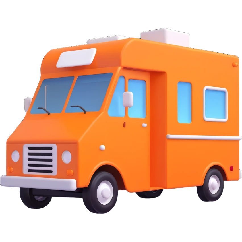 an orange coffee truck, 3D style with soft lighting emoji