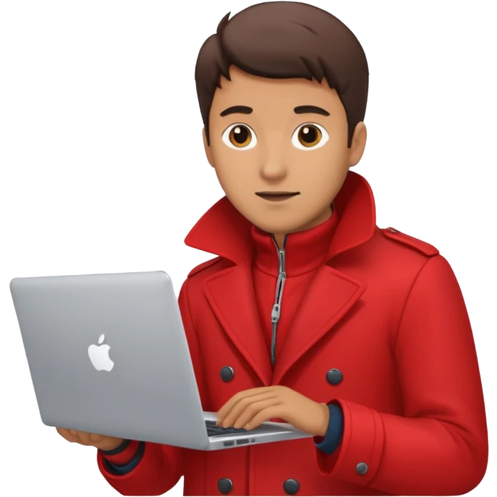 Man in red coat, laptop emoji