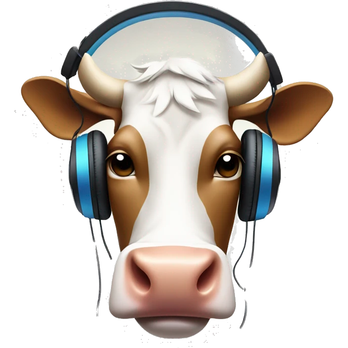 cartoon cow head with head phones listening to music emoji