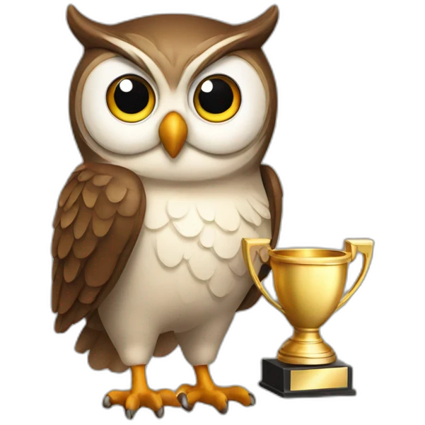 happy owl holding trophy emoji