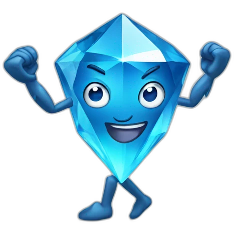 Blue diamond with a face, arms and legs, doing something random emoji