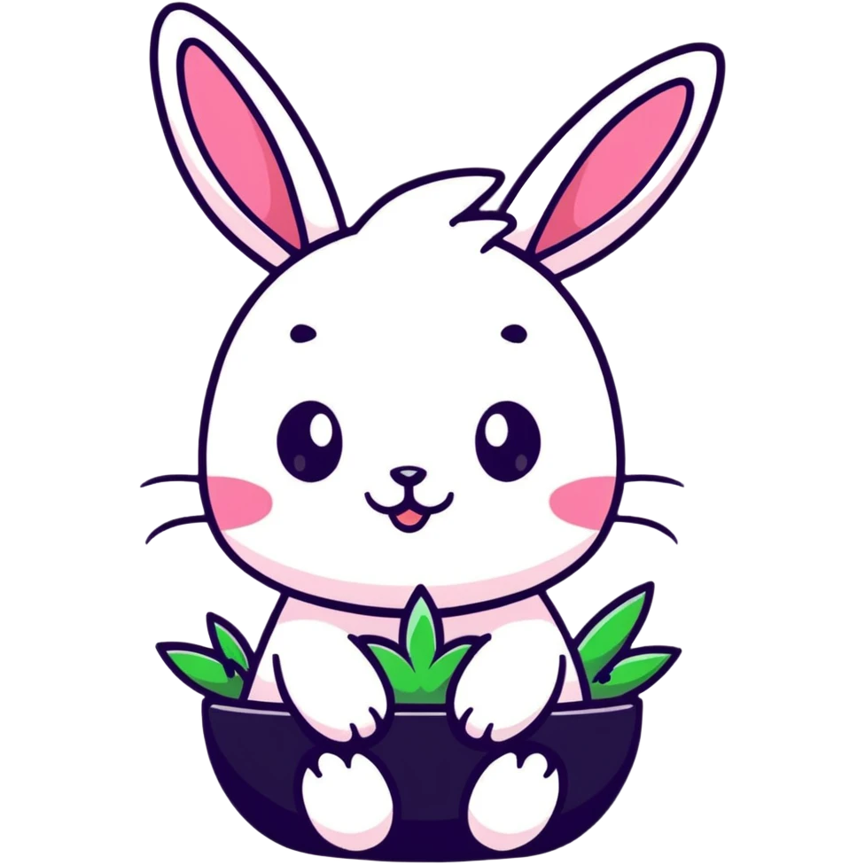 Kawaii bunny plant dragon with tiny spikes, extremely cute, giant sparkly eyes, blushing cheeks, pastel colors, small mouth, adorable expression emoji
