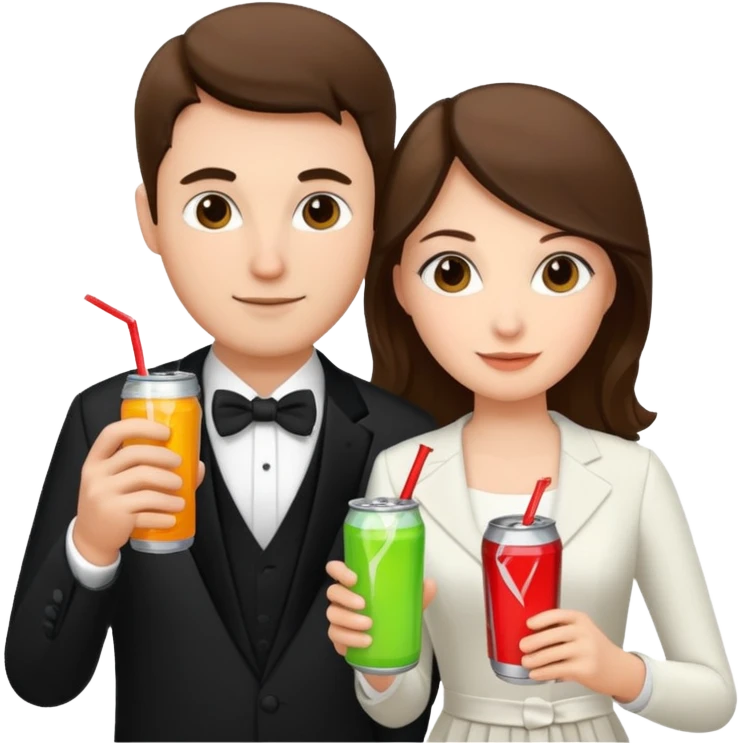 husband and wife at wedding holding energy drinks emoji