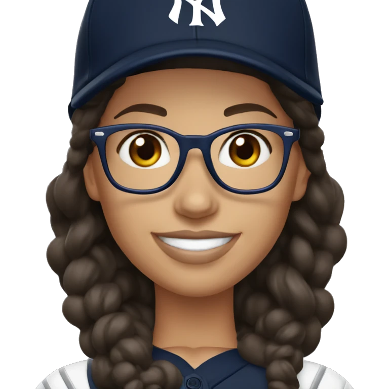 Brunette woman smile with glasses New York Yankees cap jersey  emoji