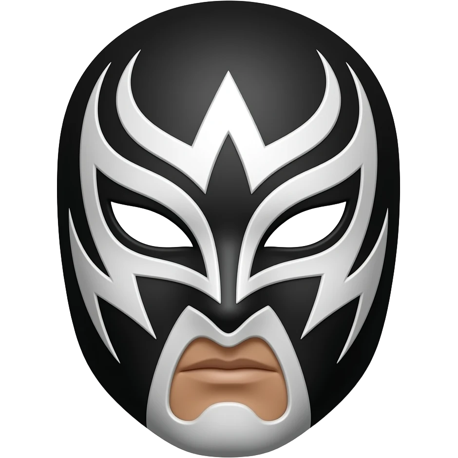 Make a rey mysterio mask black and white cover mouth area and triangles around his face emoji