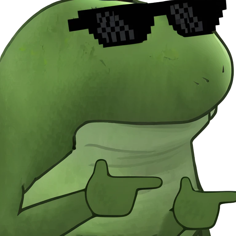 frog meme character with sunglasses, looking cool emoji