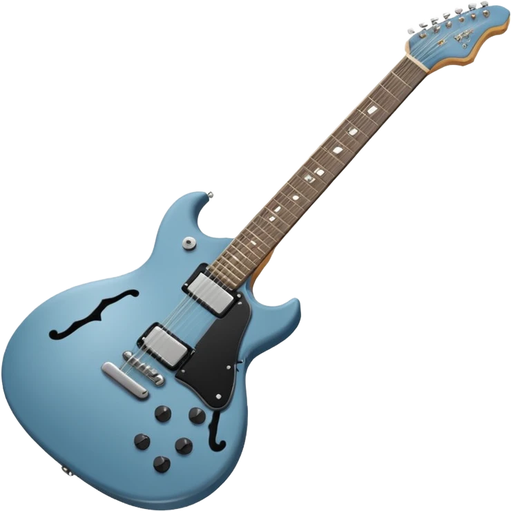 A gray-blue electric guitar with a black pick guard and only one volume knob, make the head tan emoji