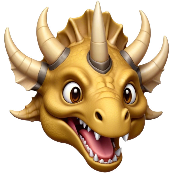 Cinematic Comical Triceratops Portrait Emoji, Head tilted dramatically with an exaggeratedly shocked expression, featuring a stout, armored body with three comically exaggerated horns and a frilled head, wide, comically expressive eyes full of playful disbelief, Simplified yet hilariously expressive features, highly detailed, glowing with a slightly sassy prehistoric glow, high shine, dramatic yet playful, stylized with an air of cheeky dinosaur mischief, soft glowing outline, capturing the essence of a meme-worthy Triceratops that looks ready to side-eye its way into viral fame! emoji